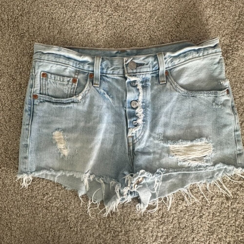 Levi’s 501 Button Fly Denim Shorts | Size 25 High Rise Distressed Cutoff Jeans